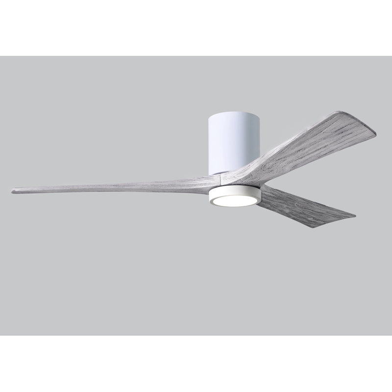 Olivier à 3 pales DEL standard avec ventilateur de plafond et ensemble d'éclairage inclus, Blanc brillant, Ton bois de grange