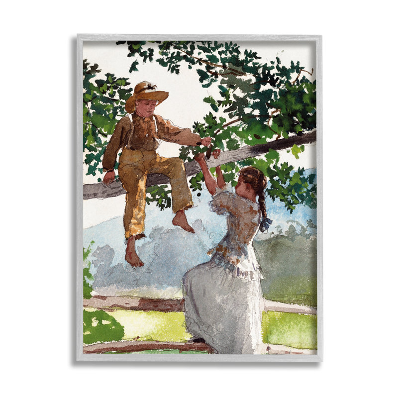 Enfants jouant à un arbre qui grimpe, H 14 po x l 11 po x P 1,5 po, Estampe numérique Farmhouse