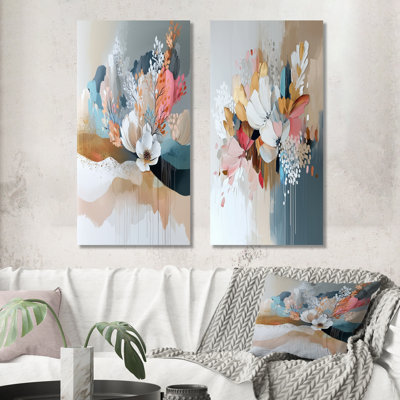 "White Brushstroke", peinture abstraite florale II - coquelicot, ensemble de 2 grandes décorations murales en métal