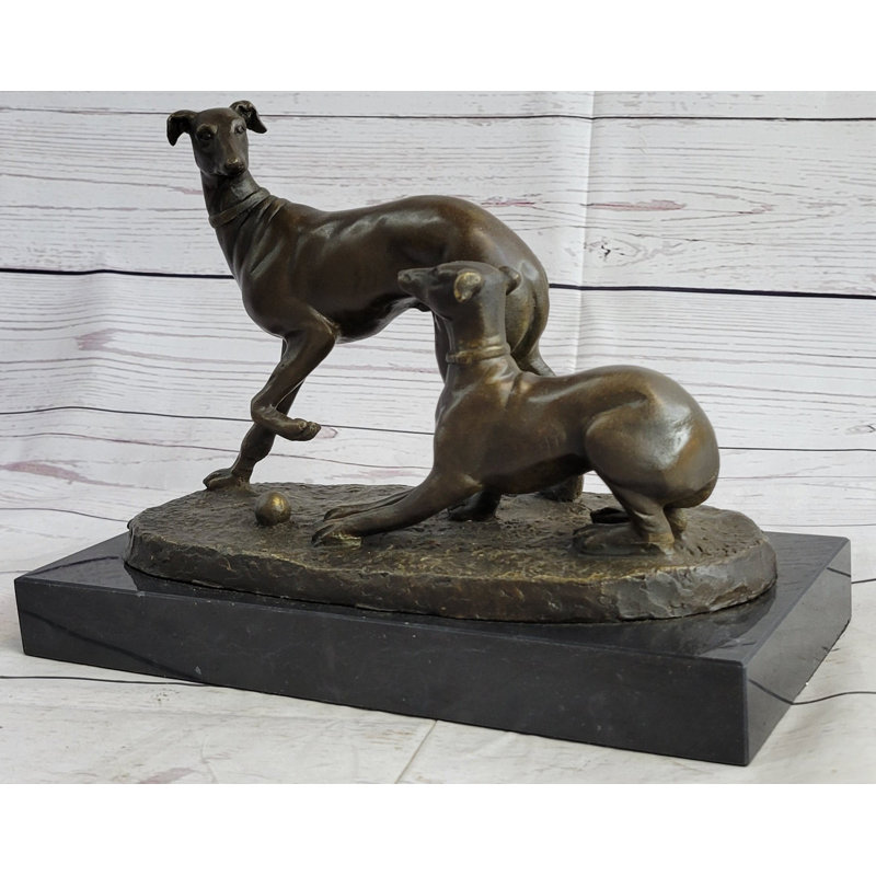 Pj Mene Two Greyhounds Dogs Playing'Argente And Dore Bronze Statue Sculpture