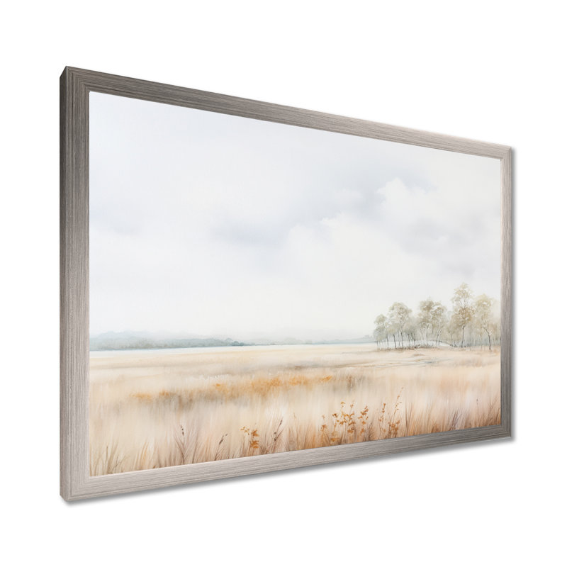 Paysage de prairie, minimalisme - prairie, art mural, H 12 po x l 20 po x P 1 po, Cadre simple argenté