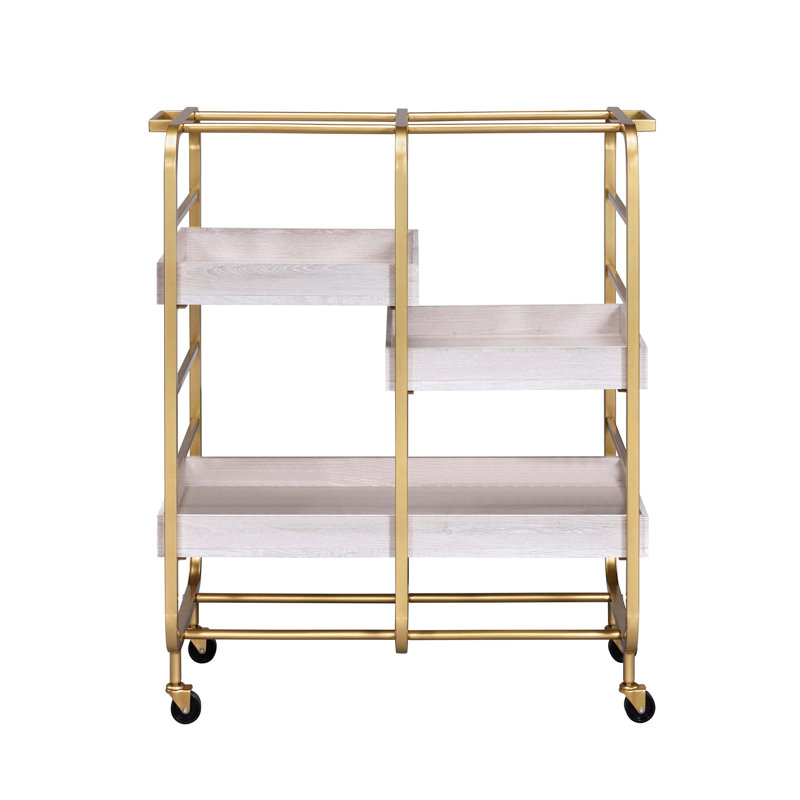 Serving Cart With 3 Adjustable Trays, Gold/White
