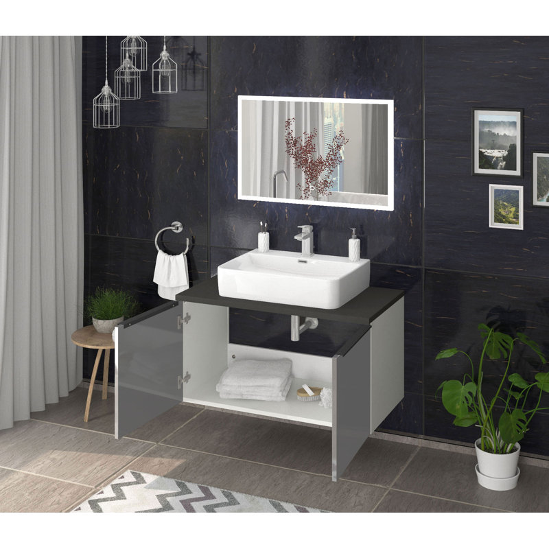 Bathroom Vanity with Basin, Alpine white/HG slate gray/Anthracite