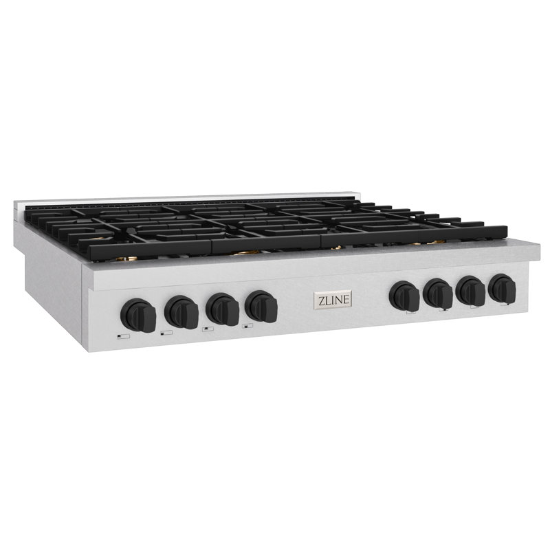 ZLINE 48 in. Autograph Edition Paramount Gas Rangetop with 8 Burners and Porcelain Cooktop in Satin Stainless Steel with Accents