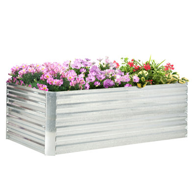 Ensemble de jardin surélevé galvanisé avec barres de renforcement, grande et haute boîte à fleurs en métal pour légumes, fleurs et herbes, 6 pi x 3 pi x 2 pi, argent
