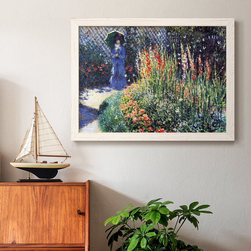Glaïeuls par Monet - Toile tendue avec châssis rustique, Cadre blanc, H 26 po x l 38 po x P 1,5 po