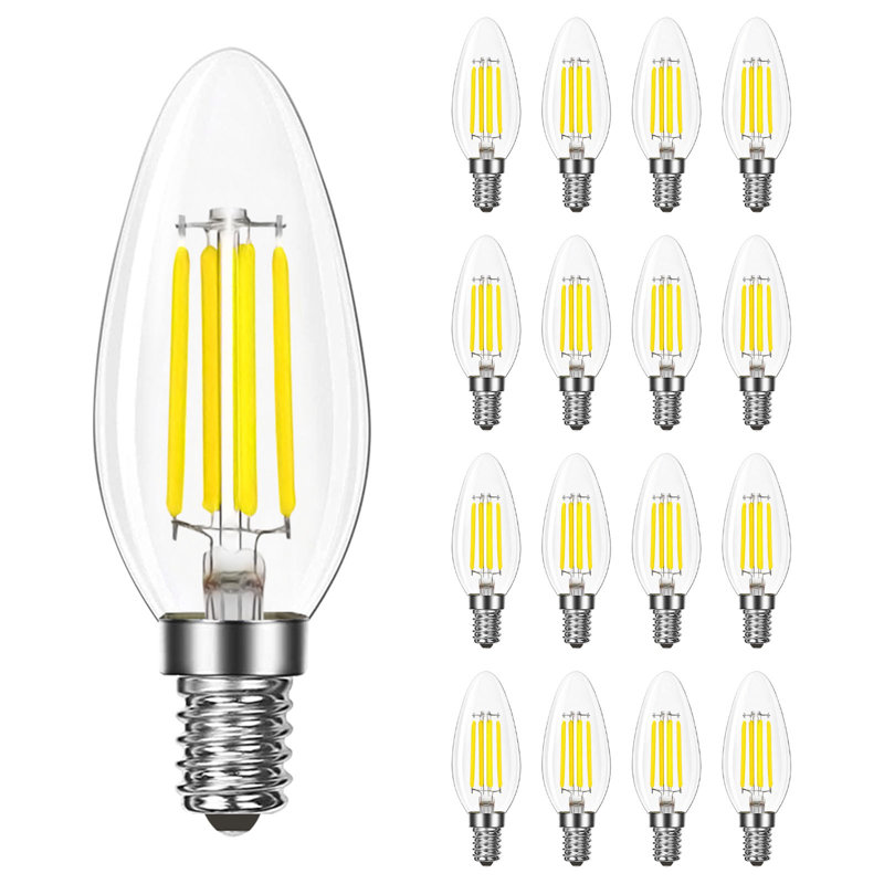 Ampoule candélabre à DEL 8 W LUXRITE, équivalente à 75 W, culot E12, 1000 lumens, luminaire à filament transparent blanc brillant à intensité variable 5000K et paquet de 12 à indice d'humidité