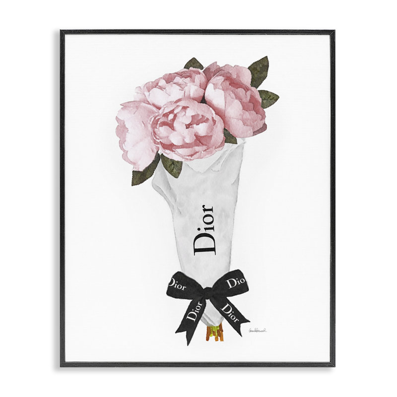 Doux rose printemps Bouquet de mode glamour noir, estampe numérique encadrée par Amanda Greenwood, H 14 po x l 11 po