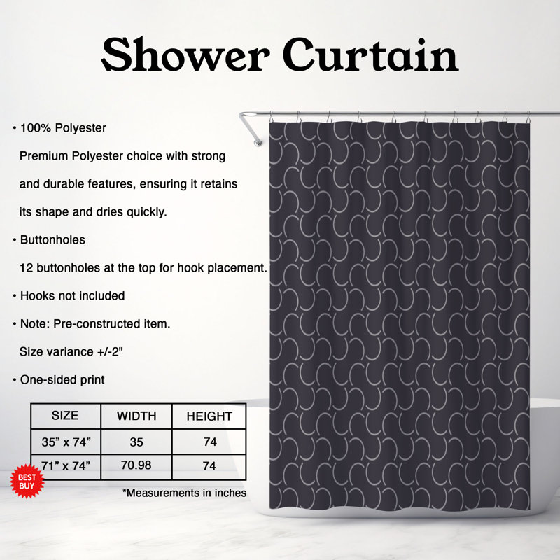 Rideau de douche 1 pièce, Gris foncé, H 74 po x l 71 po