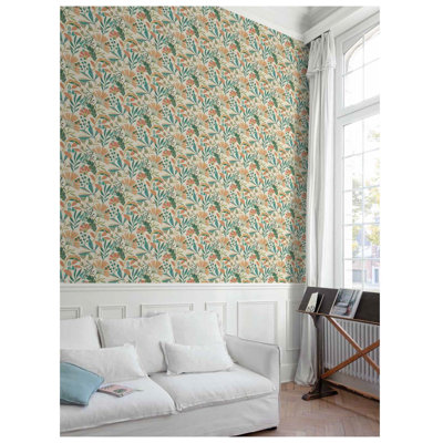 Papier peint botanique fleurs tropicales et arbres