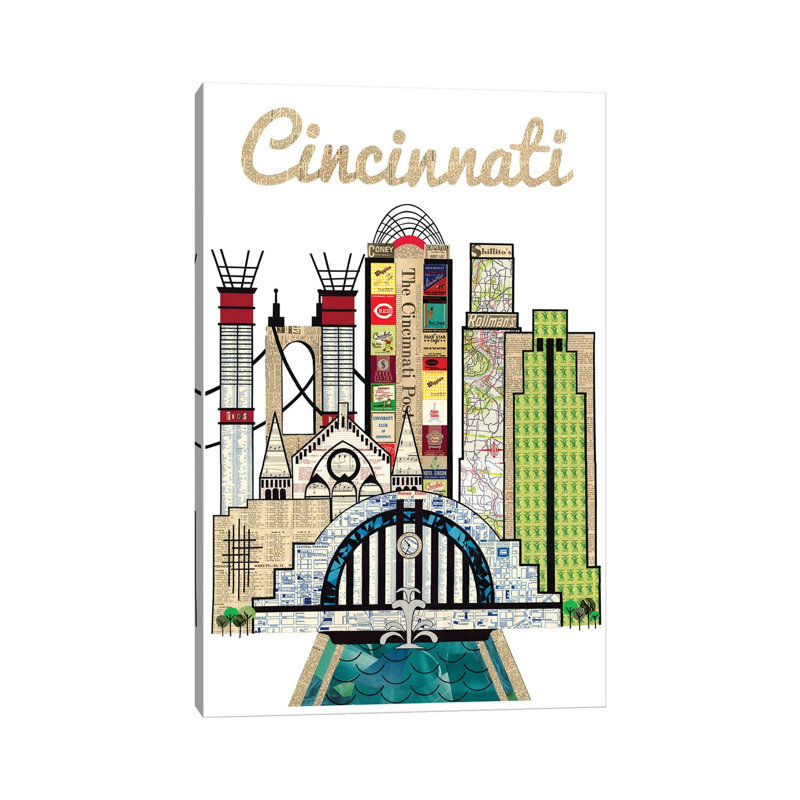 Cincinnati Vertical Skyline by Paper Cutz - Wrapped Canvas Print, 20.32 cm H x 30.48 cm W
