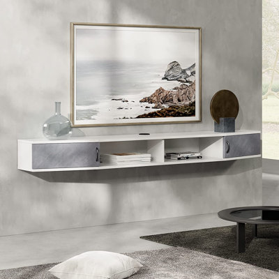 70-Inch Wall Mounted Media Console With Power Outlets, Floating TV Stand Shelf For Living Room, Entertainment Storage