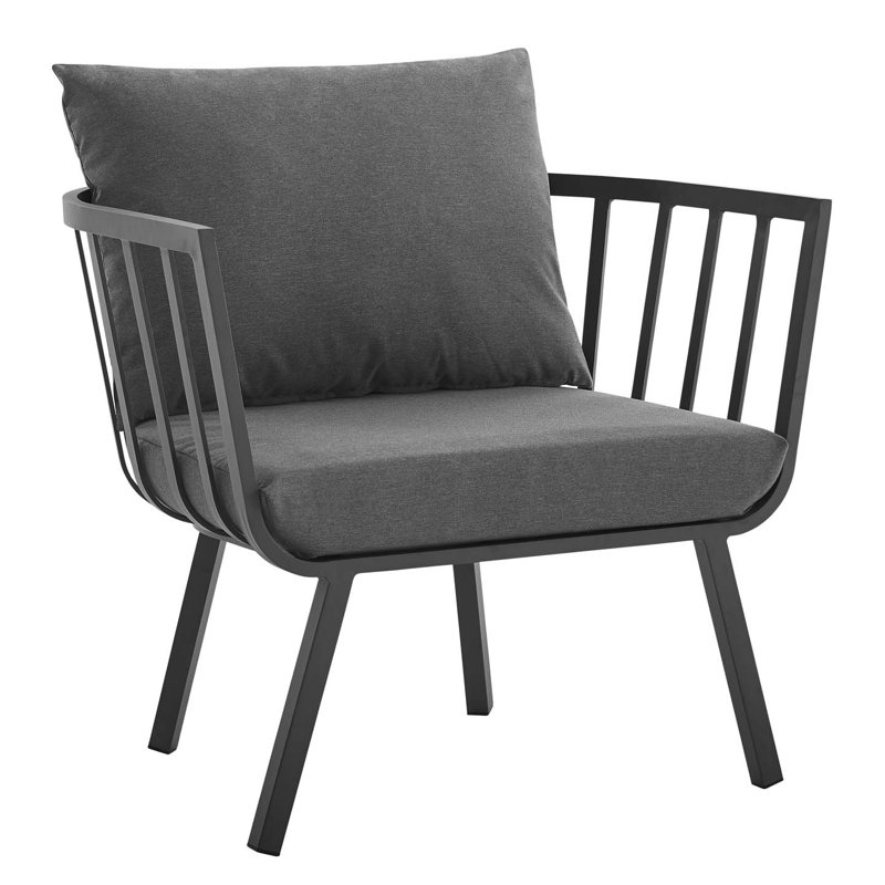 Modway Riverside Outdoor Patio Aluminum Armchair, Gray, Charcoal Sunbrella