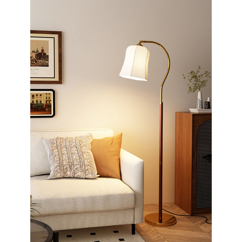Chinese-style vintage hardware, fabric and solid wood floor lamp