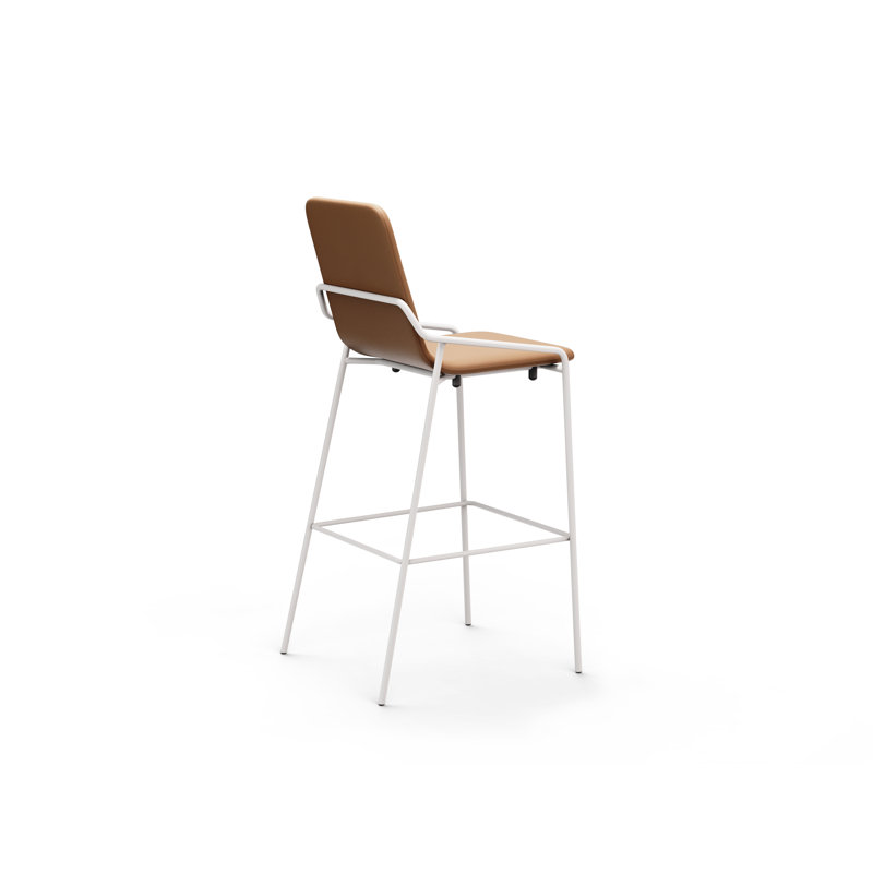 Tabouret de bar et de comptoir Dupont, Tabouret de comptoir (siège d'une hauteur de 25 p, Cuir brun clair / cadre blanc