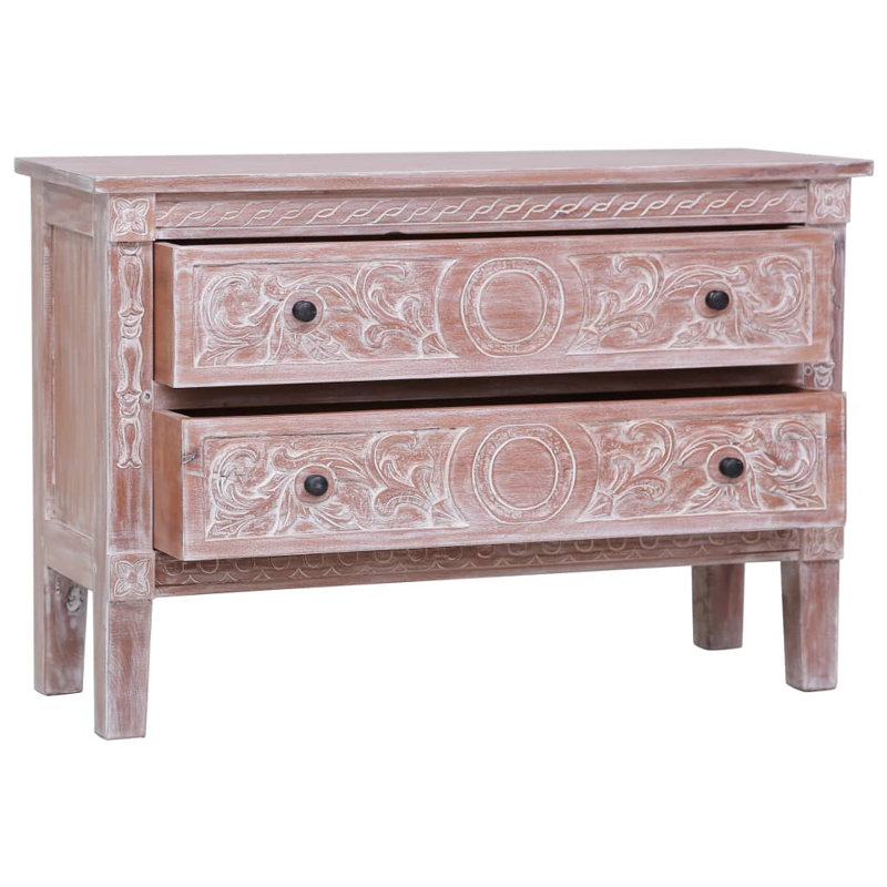 Pollyanna Sideboard with 2 Drawers Buffet 2-Drawer Cupboard Solid Mahogany Wood, Pink
