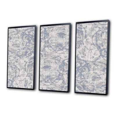 " Vintage Blue Farmhouse Flower IV " 3 - Pieces