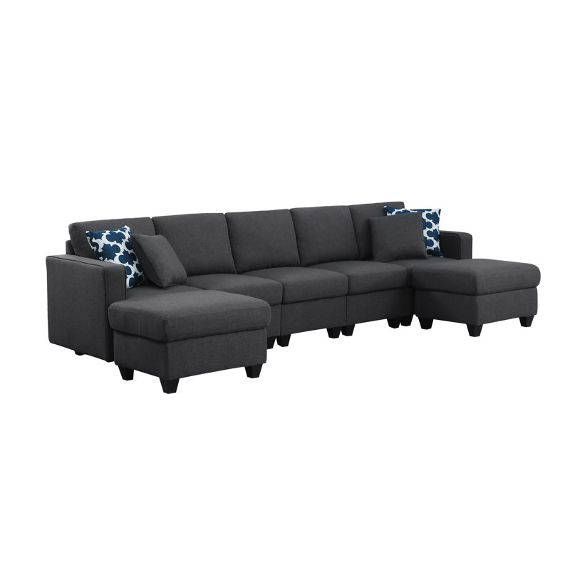 Solimar Linen Modular Sofa with Ottoman, Dark Gray