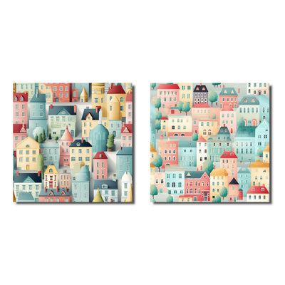Ensemble de 2 collages carrés abstraits de couleur nordique pastel doux