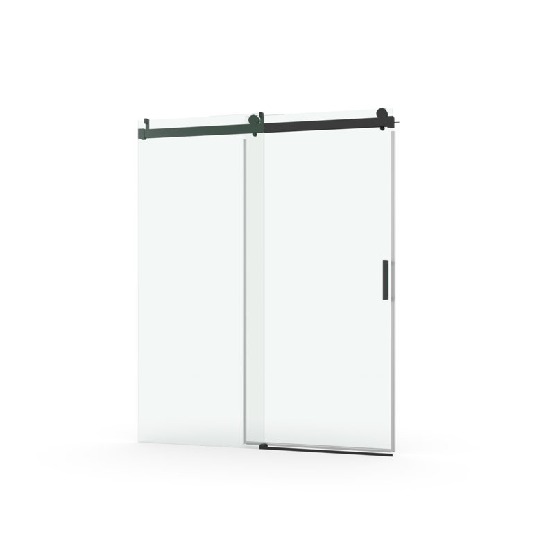Matte Black Frameless Sliding Shower Door with Tempered Glass