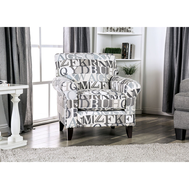 1Pc Chair Letter Pattern  Medium Density Foam Wooden Legs Transitional Primary Living Room Furniture