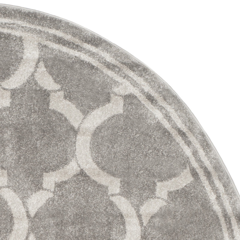 Tapis gris / gris clair à motif géométrique Ammundsen, Rond 7 pi
