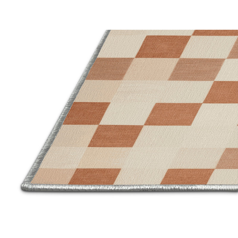 Tapis beige à carreaux lavable à la machine, Rectangle 6 pi x 9 pi