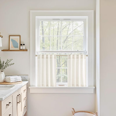  Kitchen Curtains for Small Windows 2 Tier Panels Back Tab Pocket Burlap Linen Sheer Cafe Curtain for Bathroom Cabinet,Farmhouse Window Covering