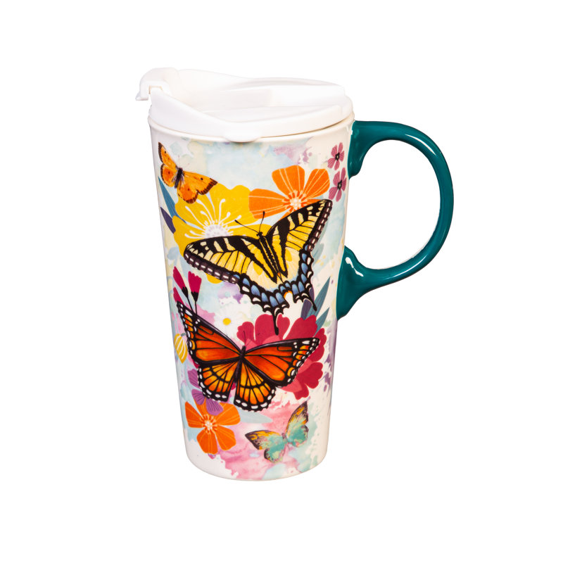 Boîte-cadeau en céramique Butterfly Rainbow, 17 oz