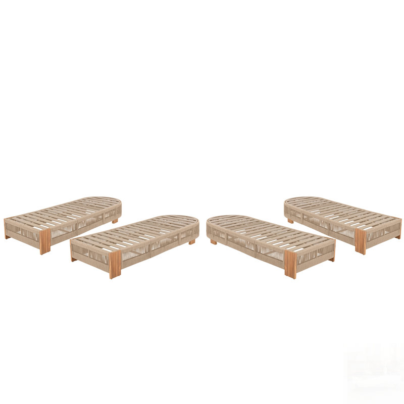 Chaise longue d'extérieur réglable en bois d'acacia - Non rembourrée, corde et fer naturel pour le jardin de la piscine, 1