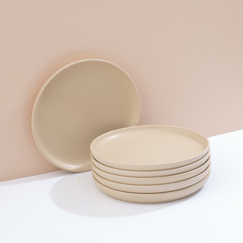 Matte Beige Ceramic 8" Salad and Dessert Plates Set of 6