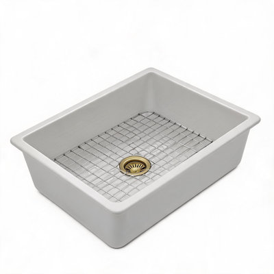 Évier de cuisine à cuve unique encastrée sous plan en céramique blanche de 68,6 cm x 48,3 cm x 25,4 cm avec double système d'installation