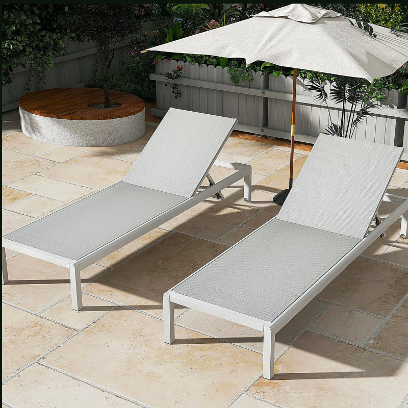 Outdoor Chaise Lounge Chair Set of 2, Aluminum Adjustable Outside Chair for Pool Patio Beach Yard, All Weather Use UV Resistant 400lbs Weight Capacity