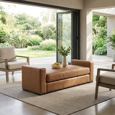 Stylish and Durable Faux Leather Ottoman with Unique Armrest Design