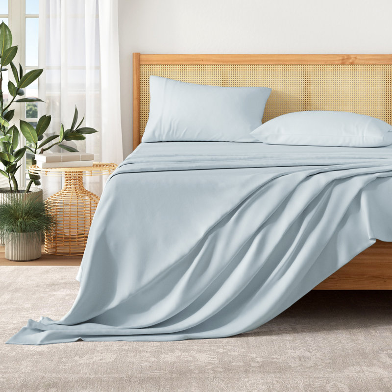 Ensemble de draps ultra-doux en microfibre prélavée, Ensemble de draps pour lit double + drap-housse + , Bleu rétro