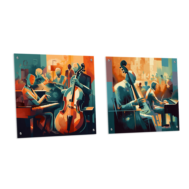 «Musical Performance At Club I», ensemble de 2 verres muraux en acrylique, H 30 po x l 61 po