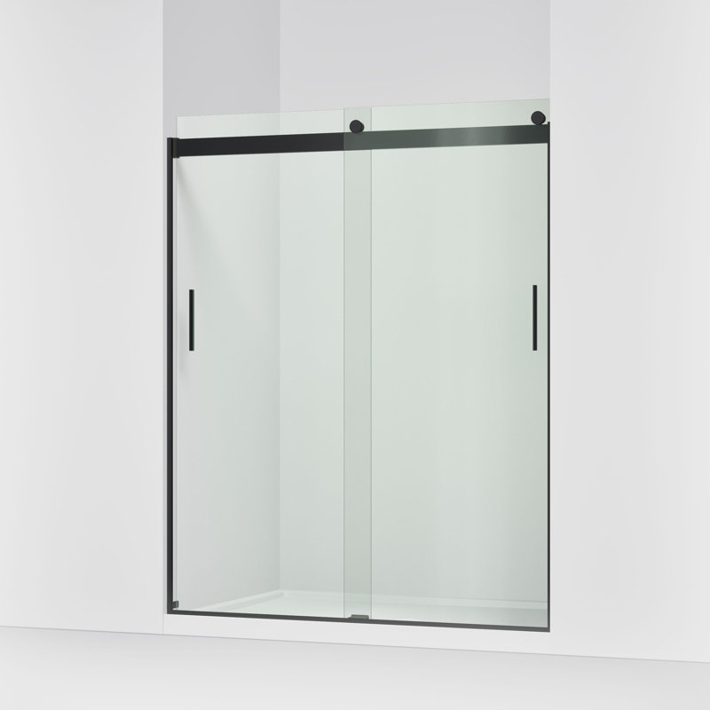 Levity 74" H x 59.63" W Bypass Shower Door with CleanCoat Technology, Matte Black, Crystal Clear