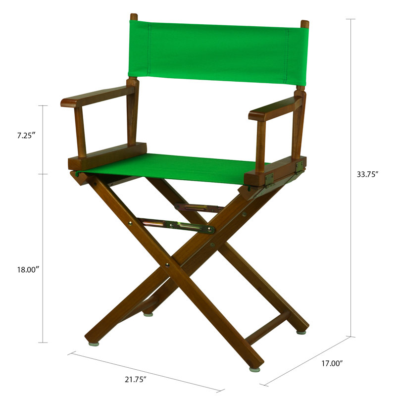 Chaise de réalisateur pliante 18 po, Vert, Chêne miel