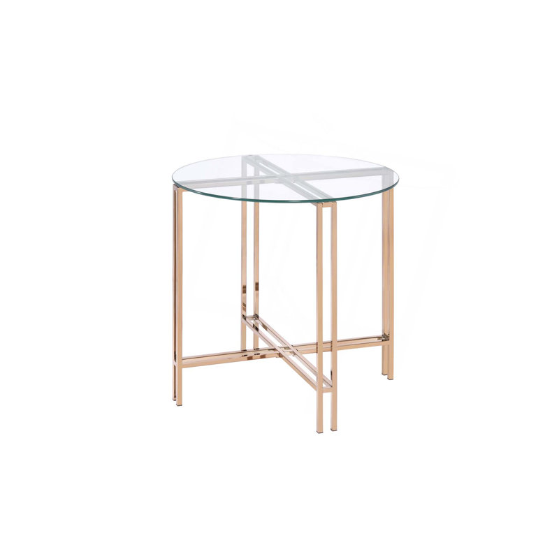 Table de bout Veises avec plateau en verre transparent et finition champagne