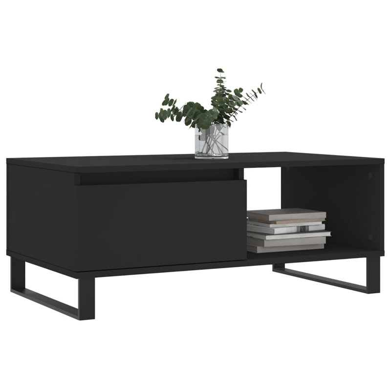 Coffee Table White Engineered Wood, Metal Medium Coffee Table, Black