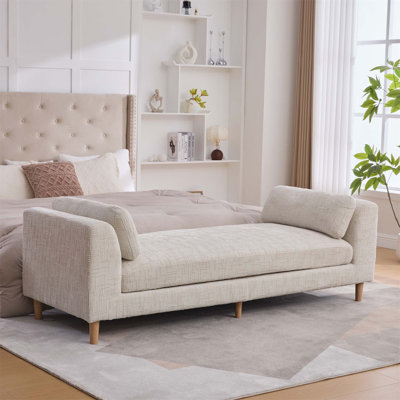 Banc de bout rembourré 83,1 po avec accoudoirs, canapé-lit en chenille, lit de jour avec pieds en bois d'hévéa polyvalent pour un salon, une chambre à coucher, un appartement ou une chambre