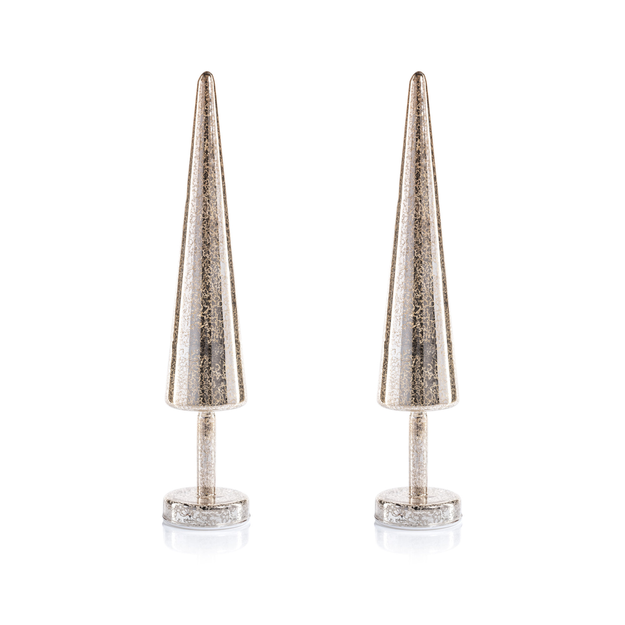 Sparkle Cone LED Trees, Set of 2, Gold, 18" H x 3.5" W x 3.5" D