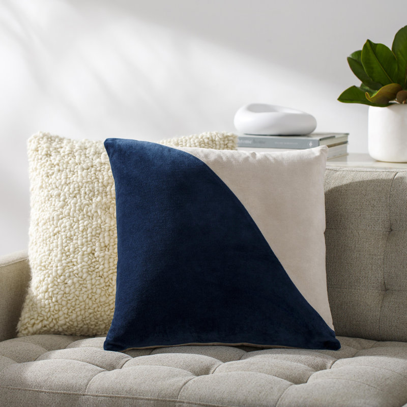 Coussin en coton Denny Edgar, Duvet, Bleu foncé, H 22 po x l 22 po