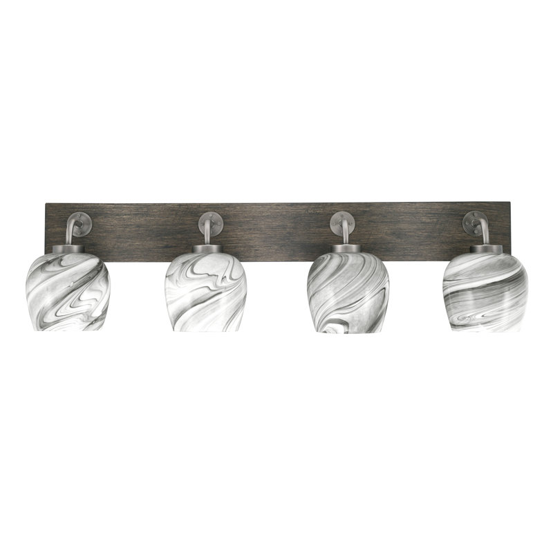 Oxbridge 4 Light Bath Bar Shown With 6" Onyx Swirl Glass, Graphite / gris vieilli
