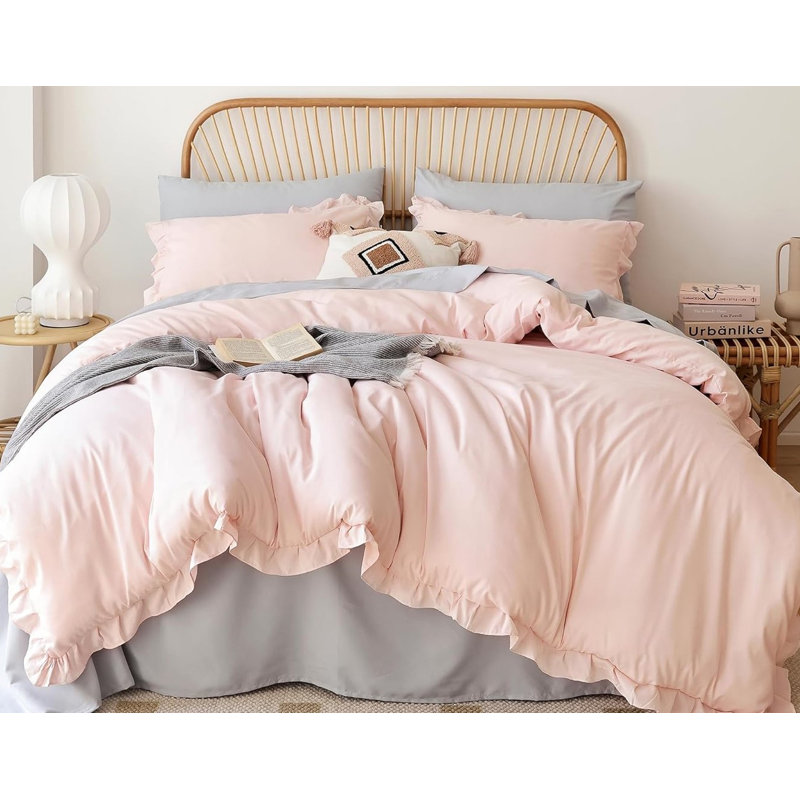 The Comforter Set Ruffle Comforter with 2 Pillowcase Soft, Blush Pink, Twin