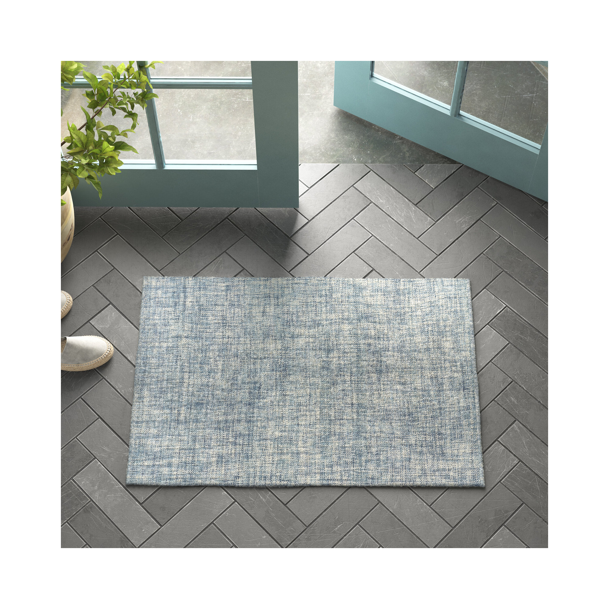 Aldred Handmade Wool Blue Rug, Rectangle 2' x 3'