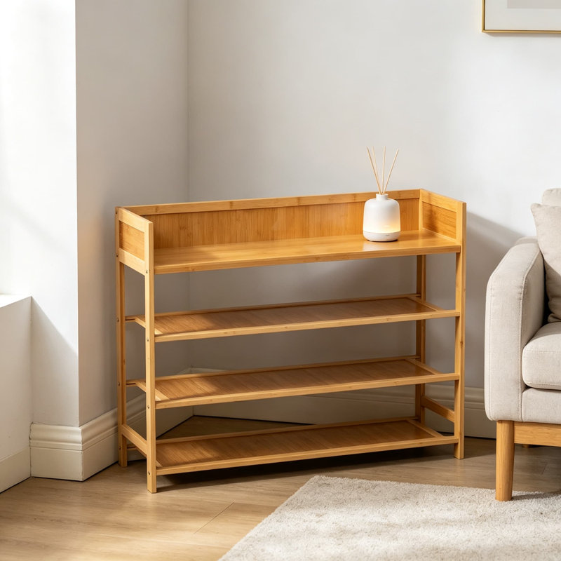 Bamboo Shoe Rack for Entryway, 4-Tier Shoe Organizer with Large Capacity, Sturdy Natural Bamboo Shelf for Living Room, Bedroom, and Balcony