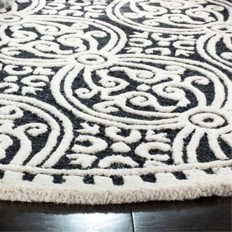 Tapis géométrique en laine touffeté à la main Cambridge, Rond 4 pi
