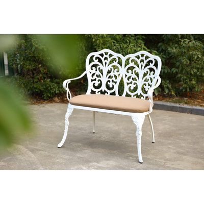 Banc en fonte d'aluminium avec coussin floral rose et blanc, idéal pour le patio extérieur, la pelouse, le coussin de jardin, la pelouse