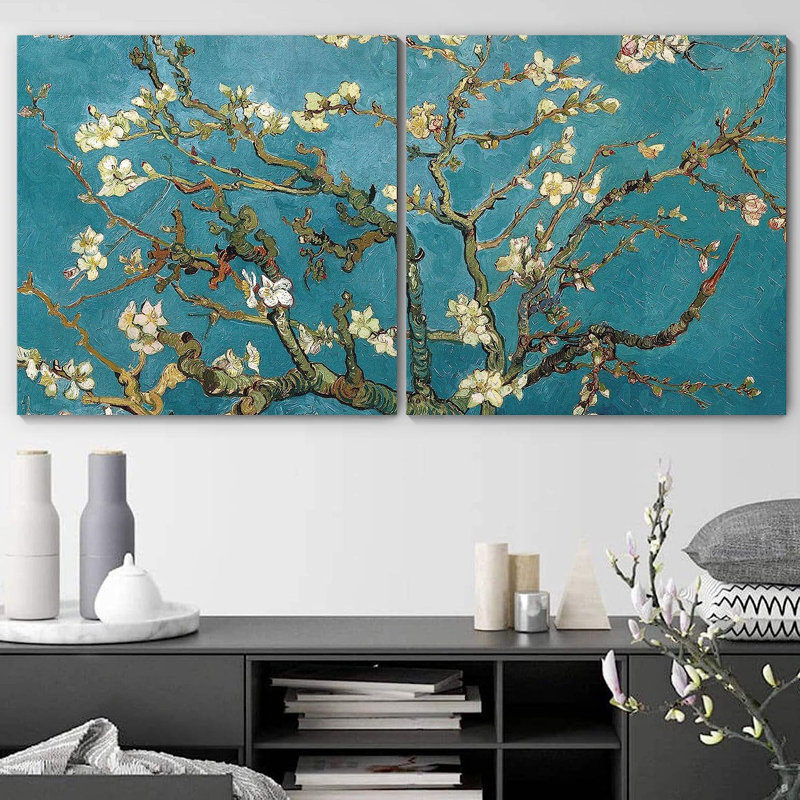 «Almond Blossom» sur toile par 2 pièces par Vincent Van Gogh, H 24 po x l 48 po x P 1,5 po